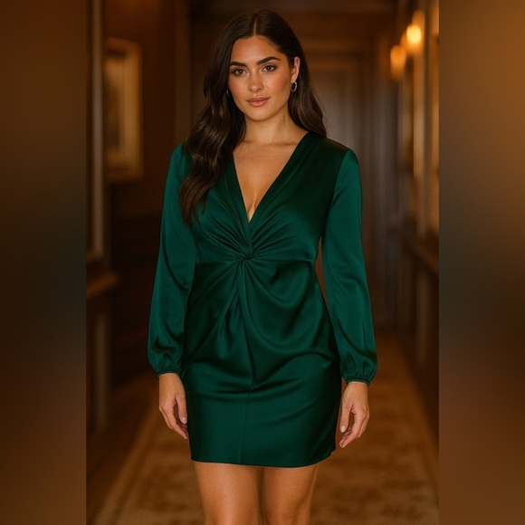 Boston Proper Women’s Emerald Green Satin Mini Dress Size 4 Wedding Party NWT - Picture 8 of 8